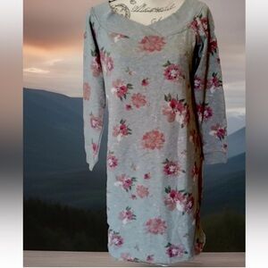 Maurices Dress S New Gray Floral Retro Fleece Can Be Worn Off Shoulder Small NWT
